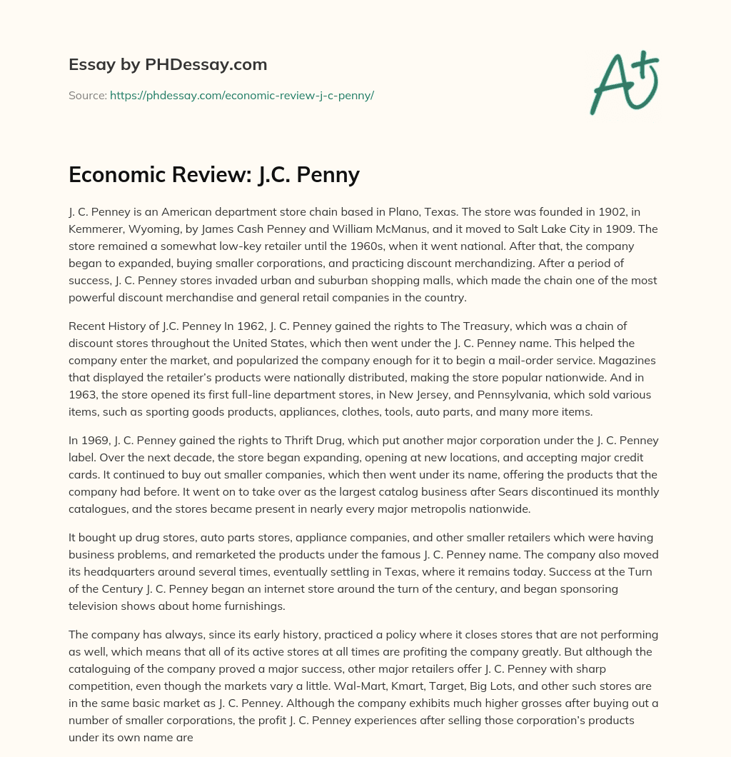 Economic Review: J.C. Penny essay