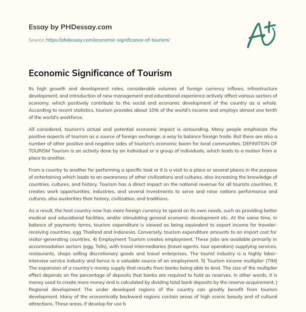 Economic Significance of Tourism essay