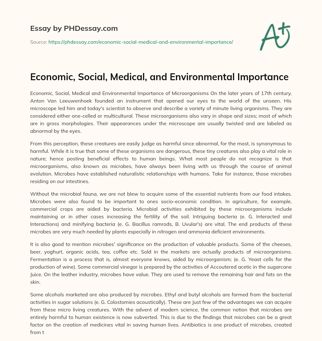 Economic, Social, Medical, and Environmental Importance essay