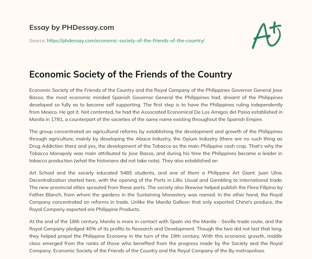 Economic Society of the Friends of the Country essay