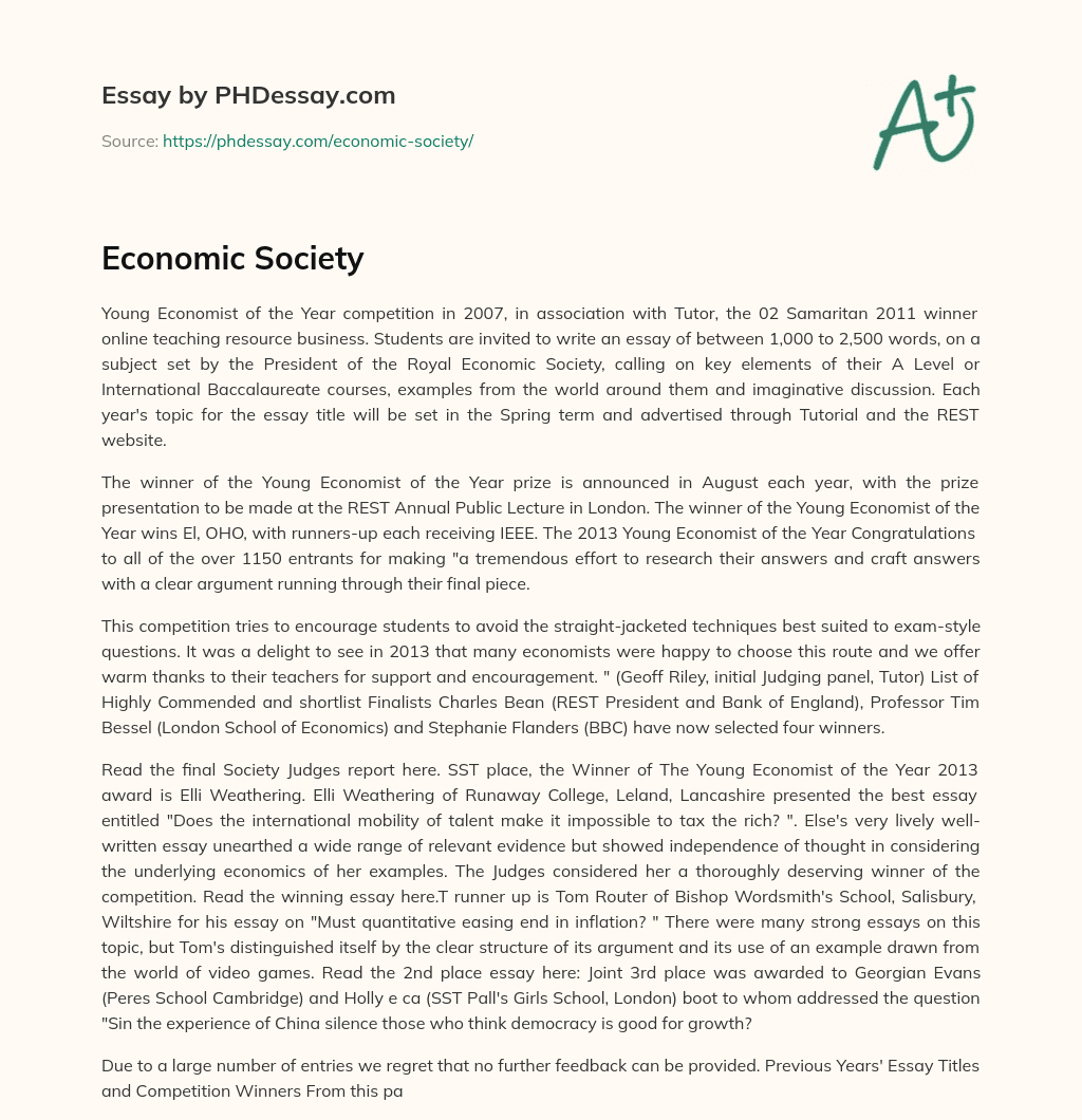 Economic Society essay