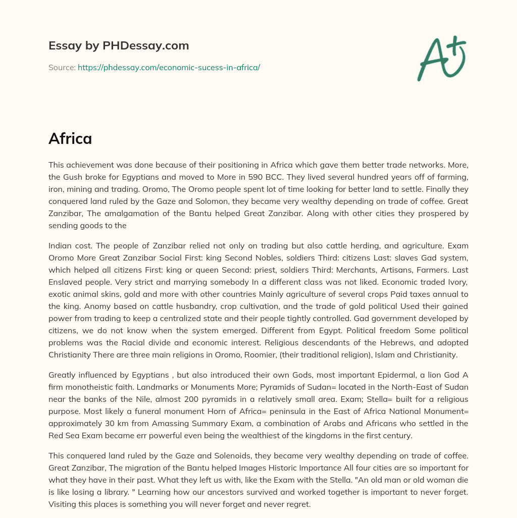 Trade Networks and Prosperity in Ancient African Societies essay
