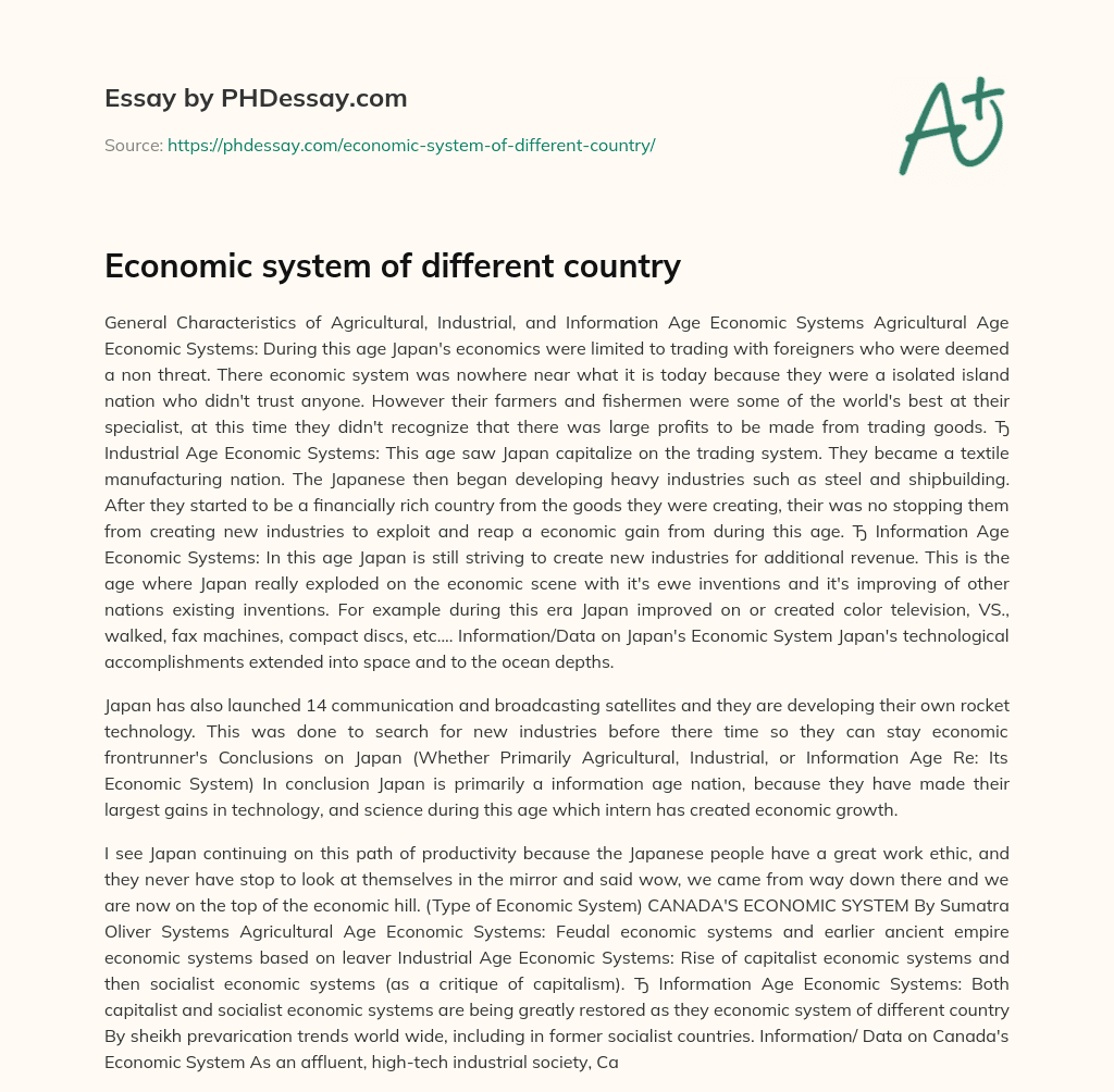 Economic system of  different country essay