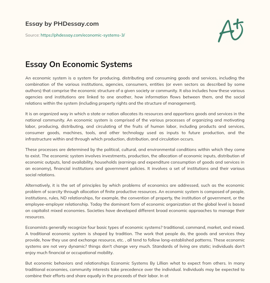 Essay On Economic Systems essay
