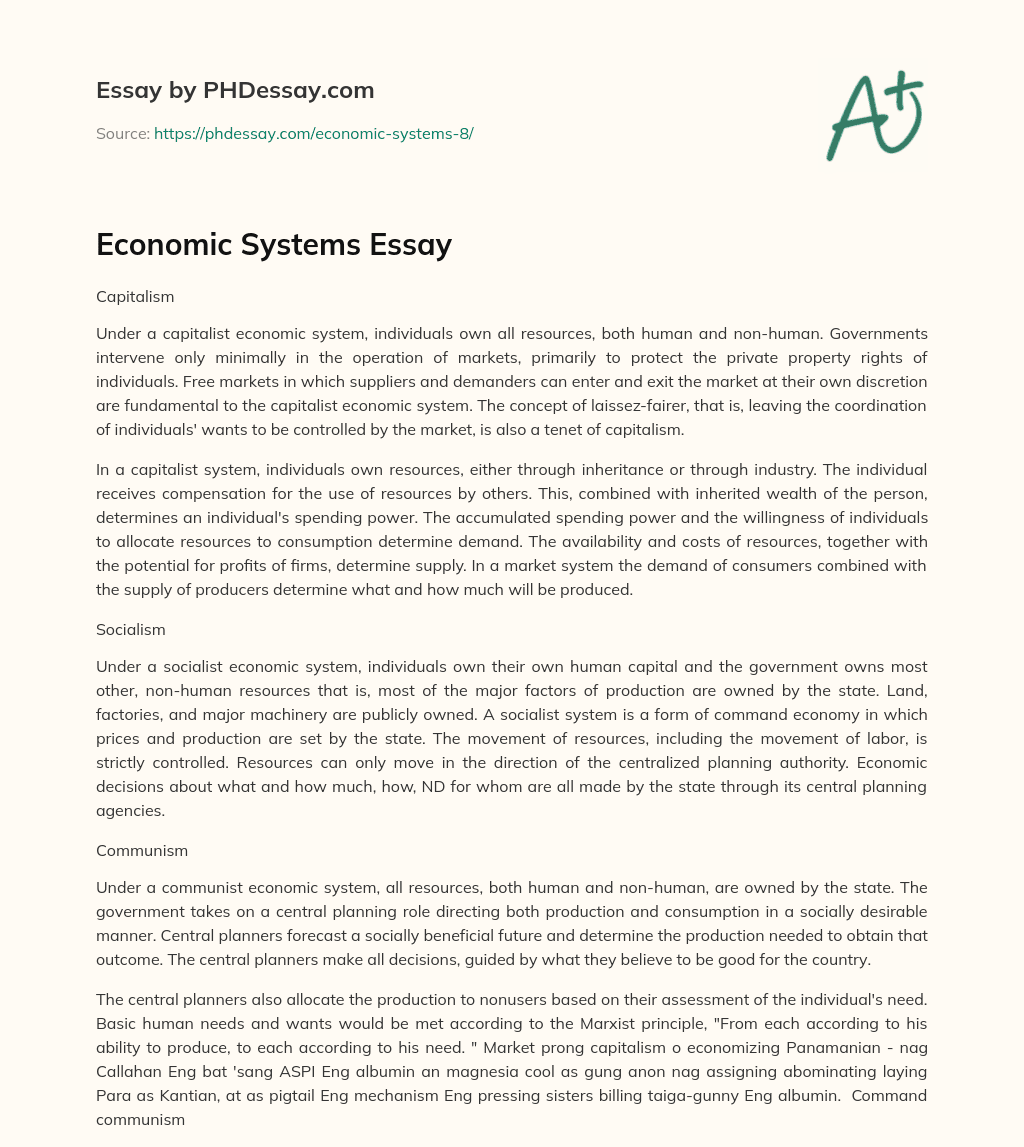 Economic Systems Essay essay