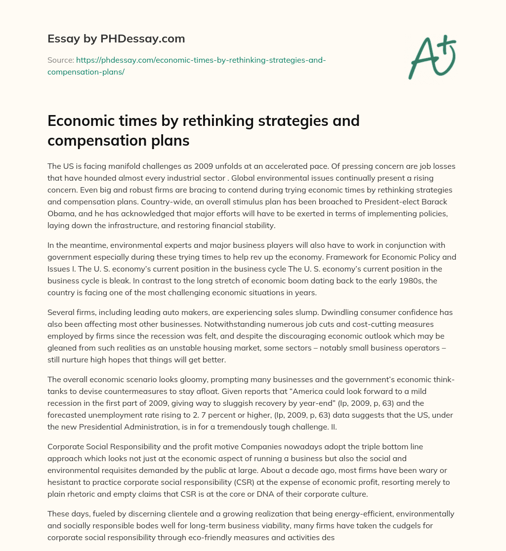 Economic times by rethinking strategies and compensation plans essay