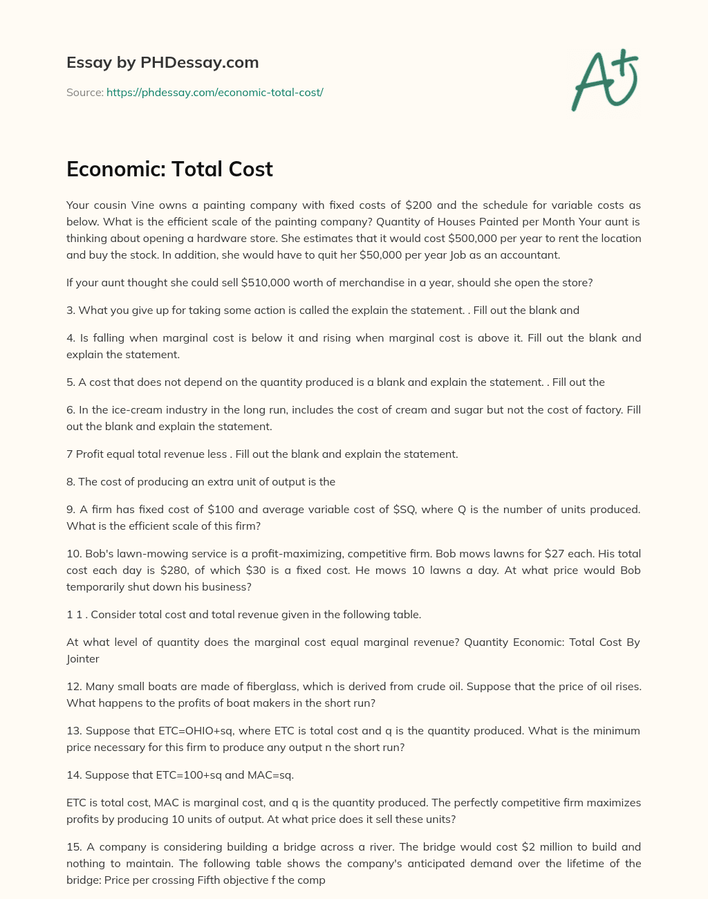 Economic: Total Cost essay