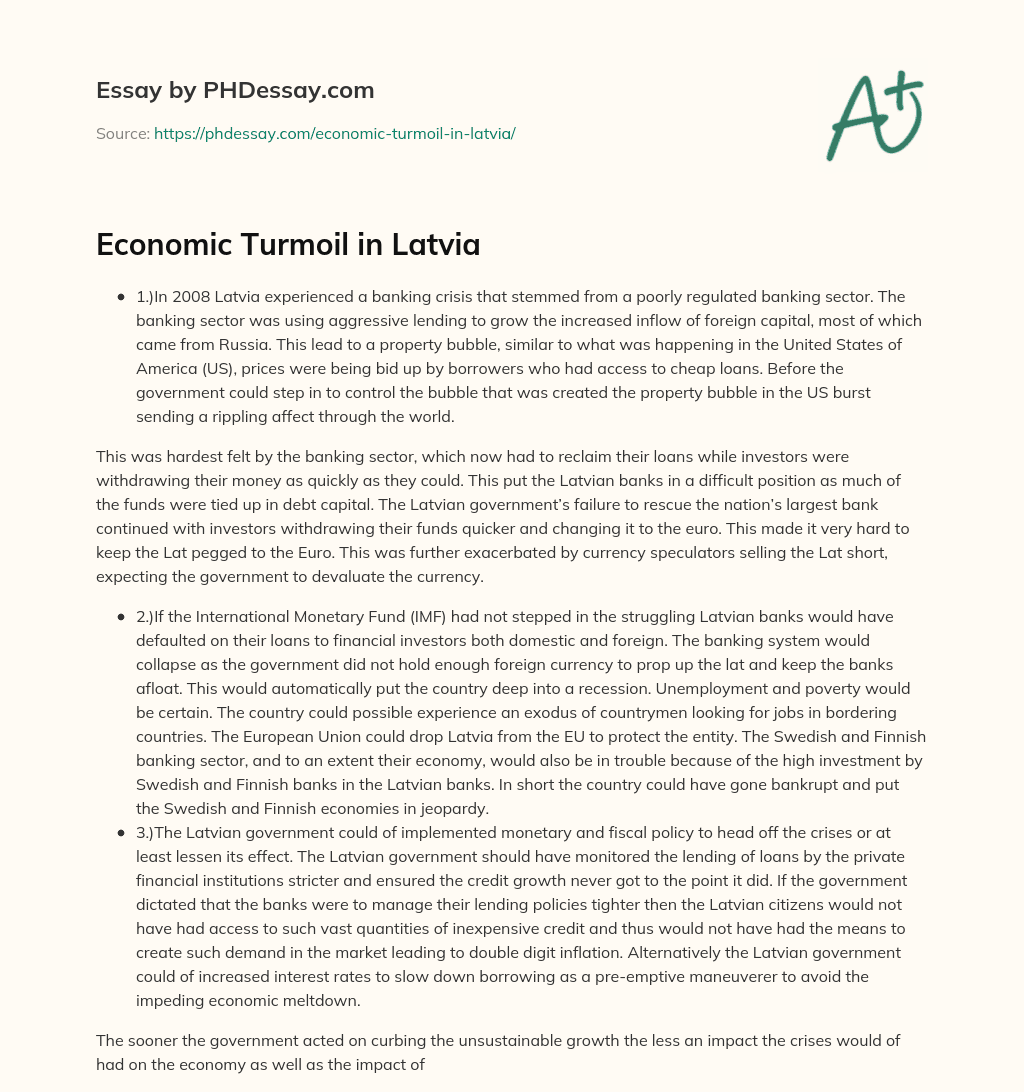 Economic Turmoil in Latvia essay