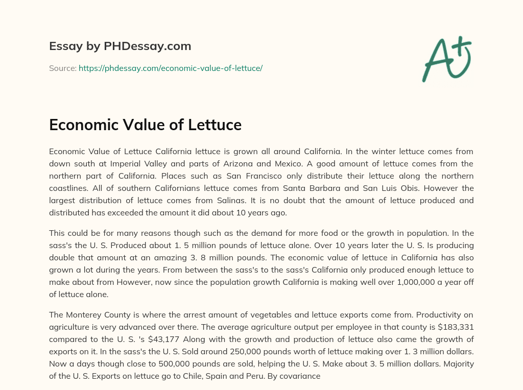 Economic Value of Lettuce essay