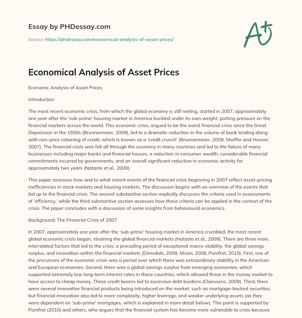 Economical Analysis of Asset Prices essay