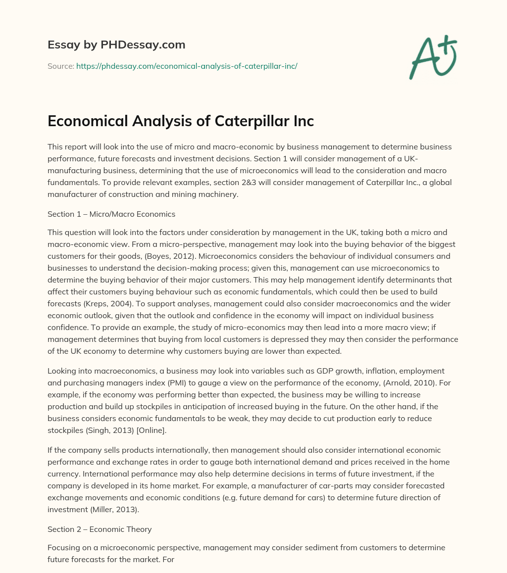 Economical Analysis of Caterpillar Inc essay