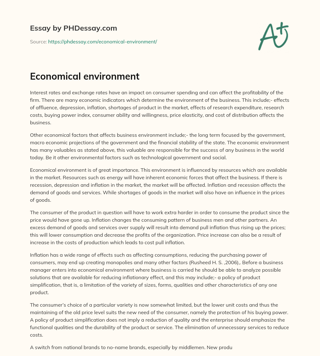 Economical environment essay