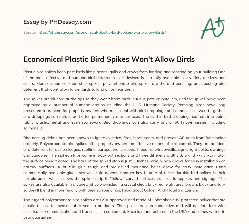 Economical Plastic Bird Spikes Won’t Allow Birds essay