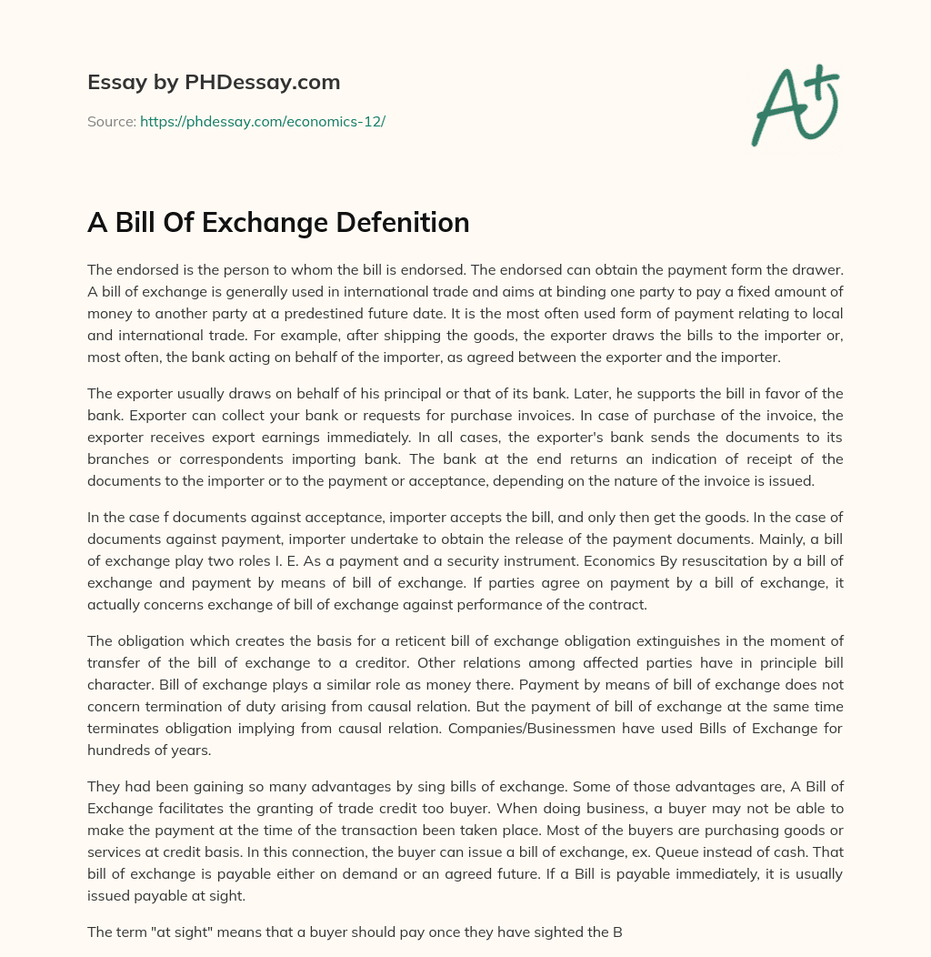 A Bill Of Exchange Defenition essay