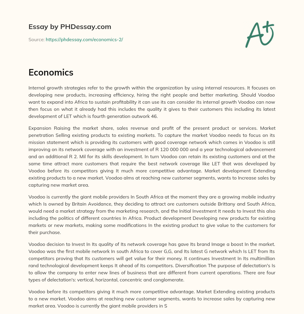 Internal growth strategies for Voodoo’s expansion into Africa essay