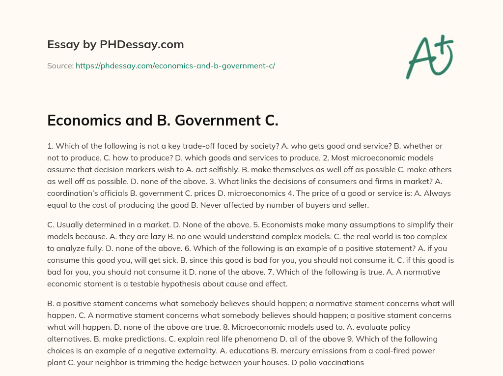 Economics and B. Government C. essay