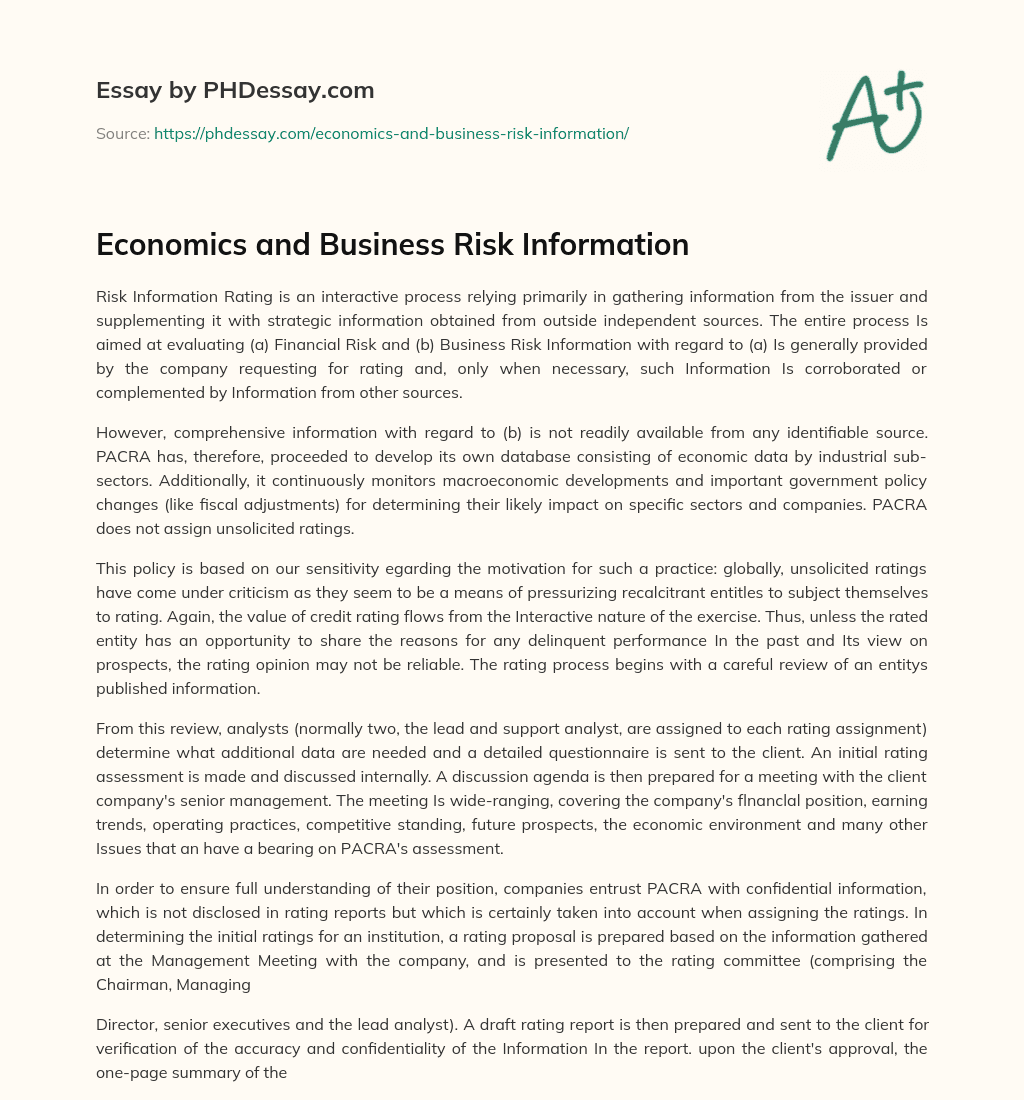 Economics and Business Risk Information essay