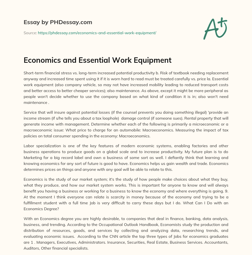 Economics and Essential Work Equipment essay