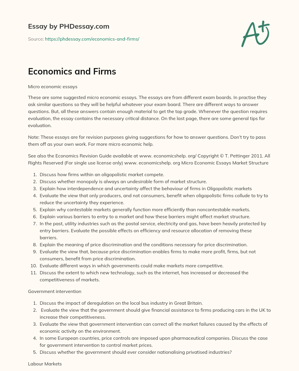Economics and Firms essay