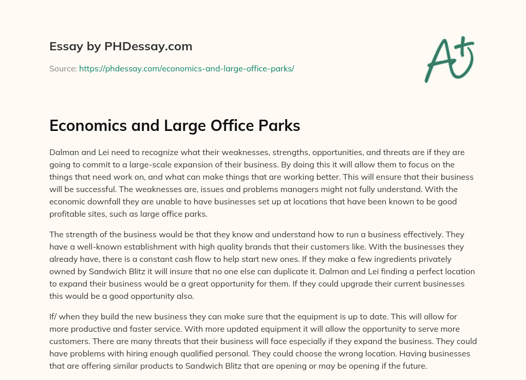 Economics and Large Office Parks essay