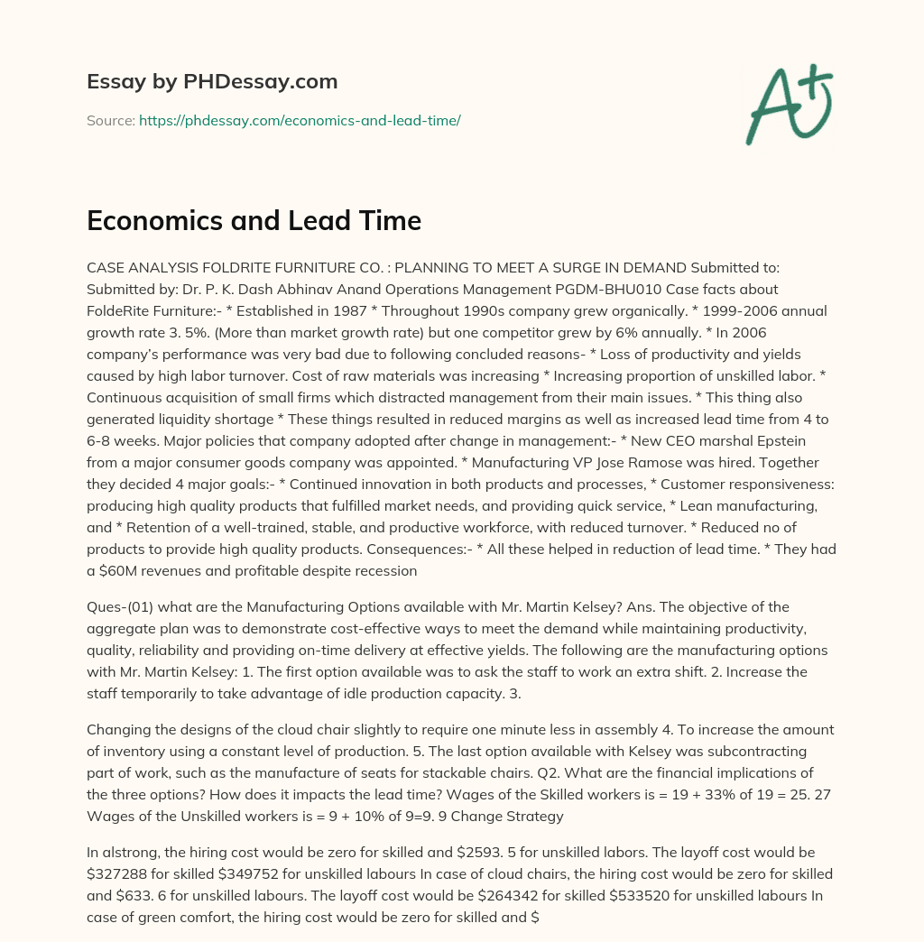 Economics and Lead Time essay