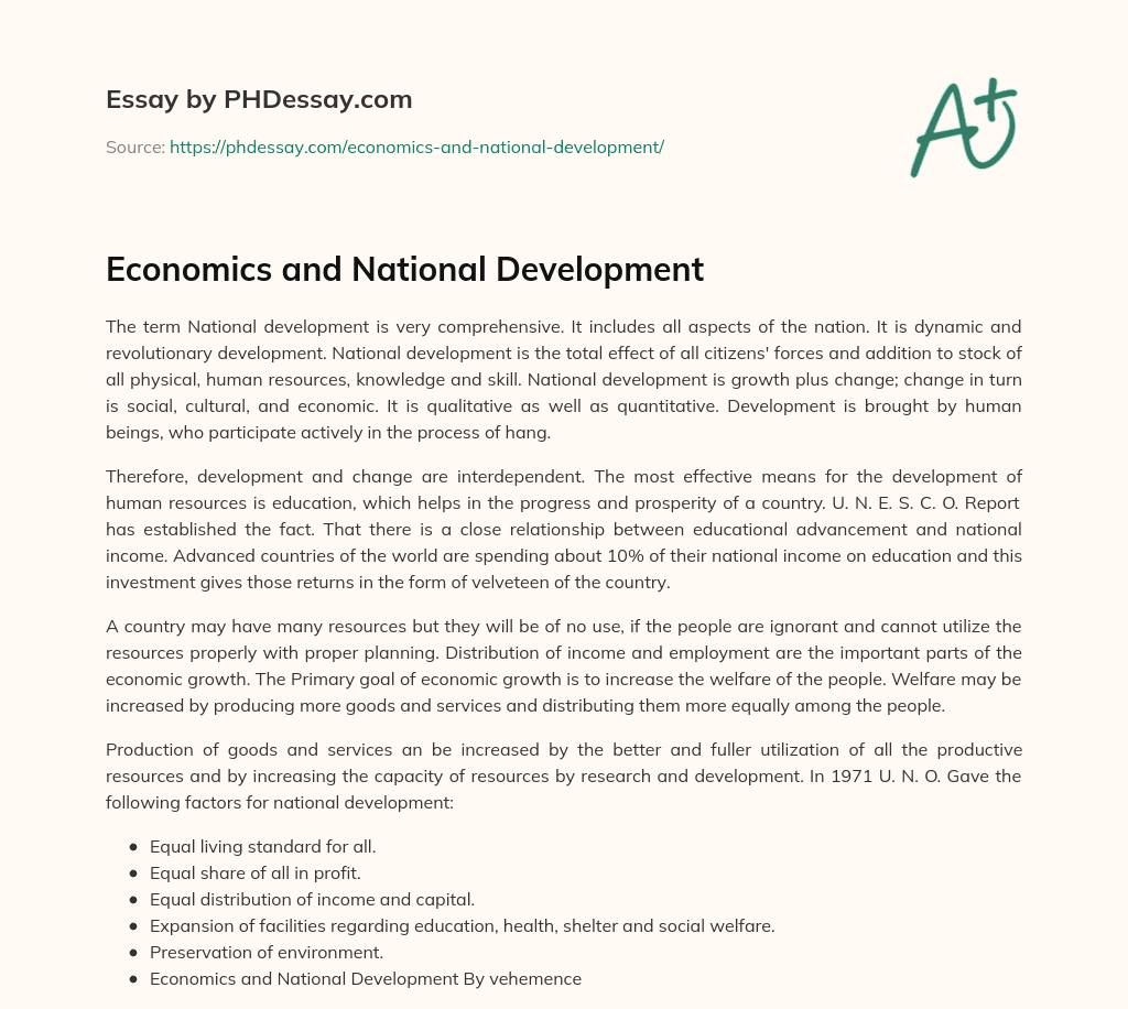Economics and National Development essay