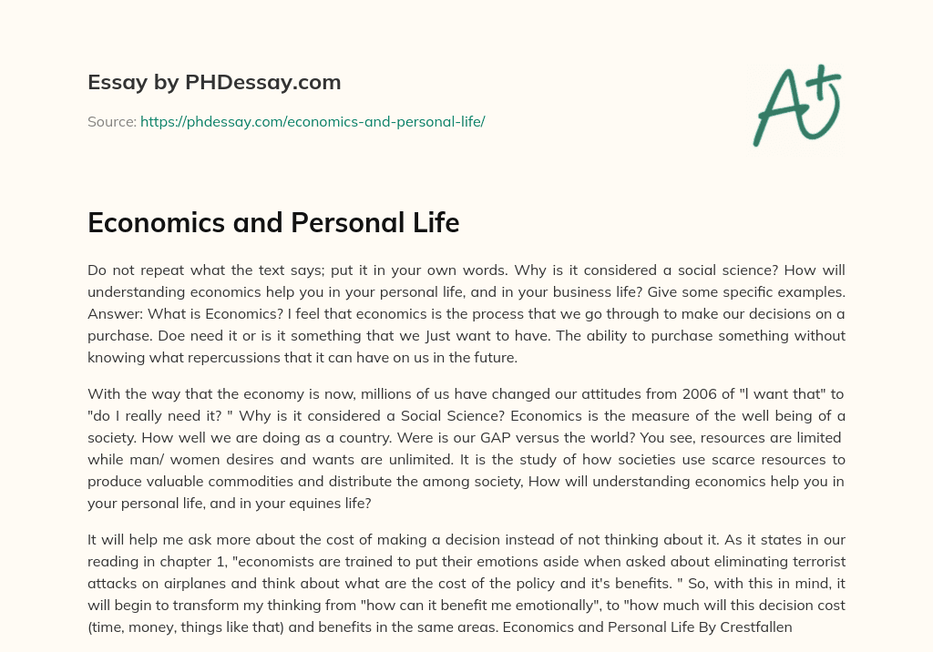 economics personal essay