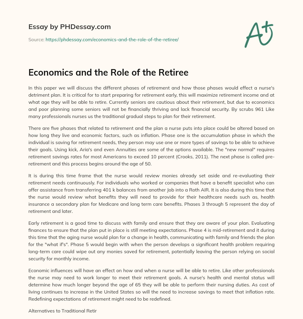 Economics and the Role of the Retiree essay