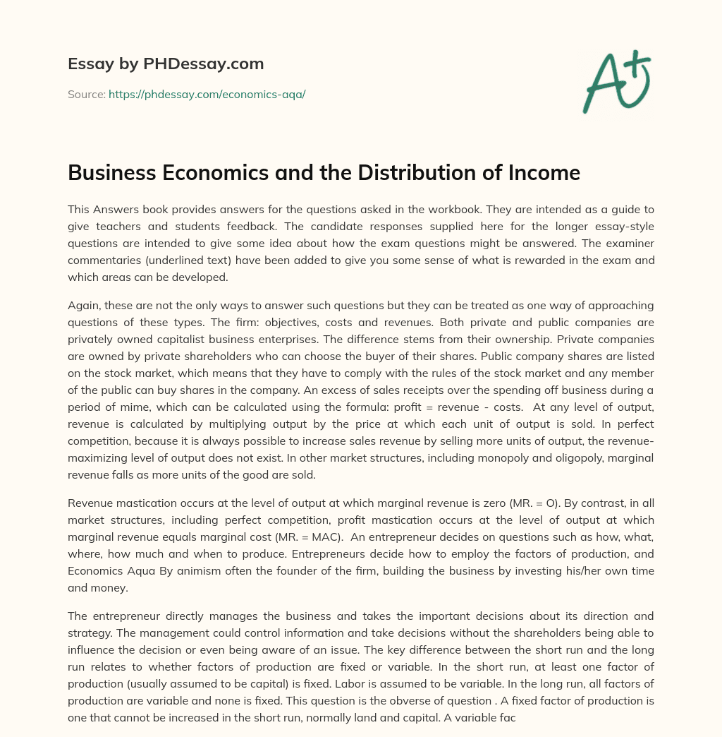 Business Economics and the Distribution of Income essay