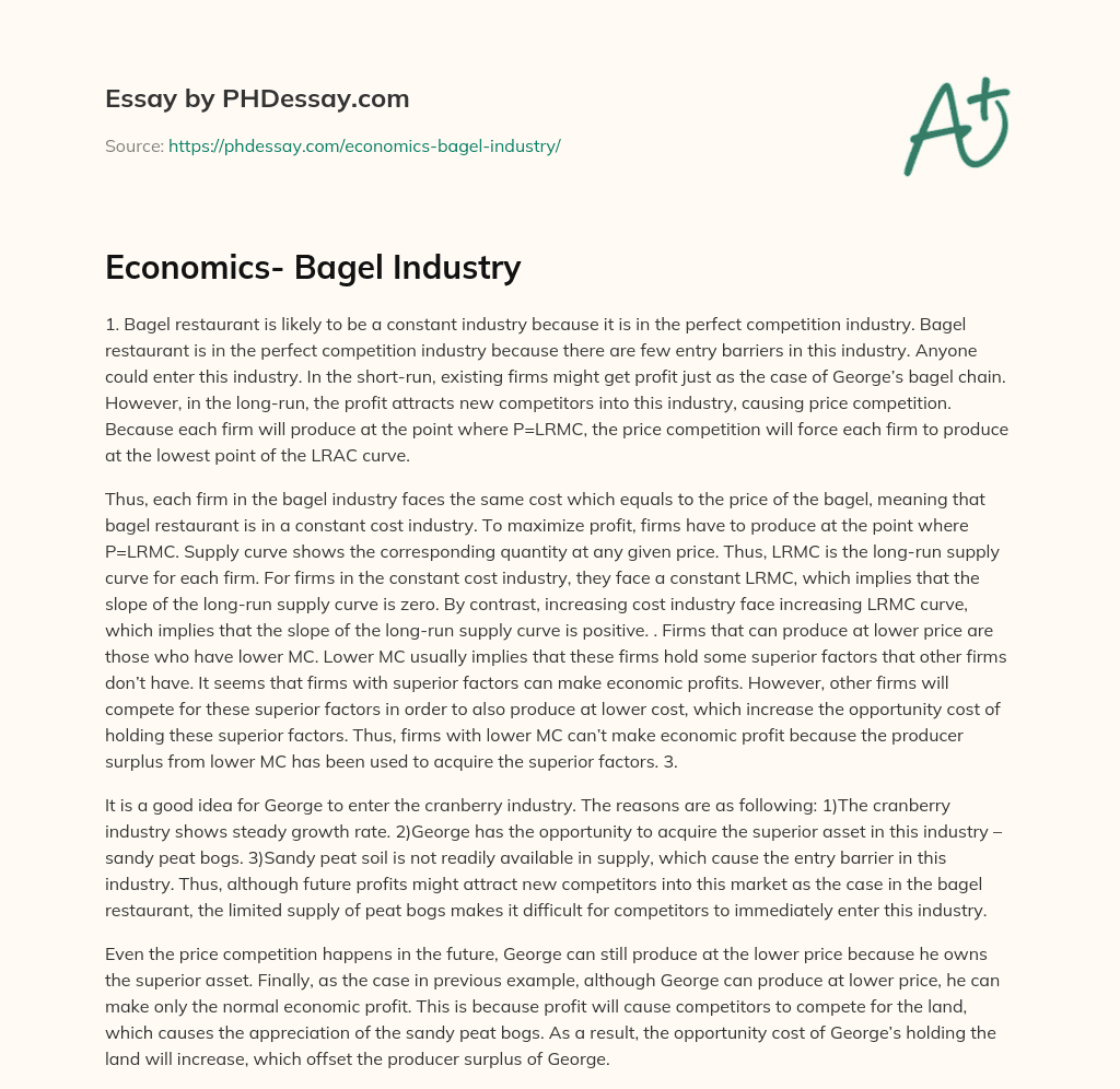 Economics- Bagel Industry essay