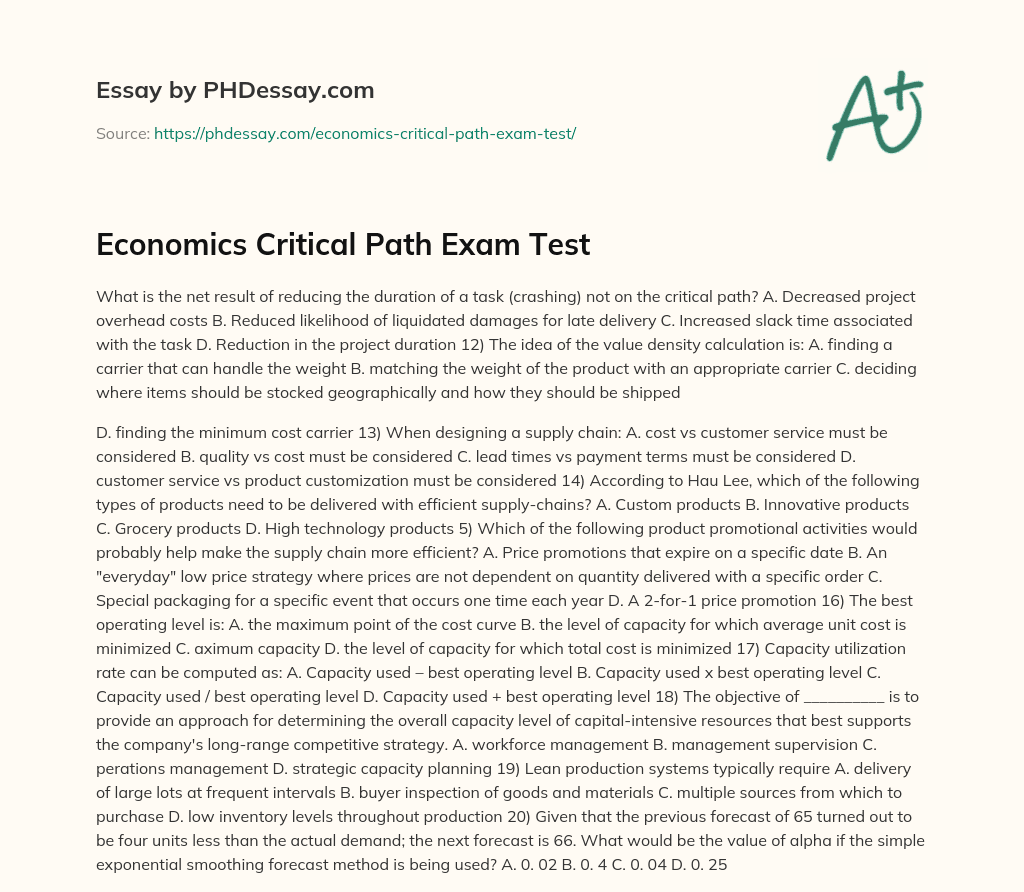 Economics Critical Path Exam Test essay
