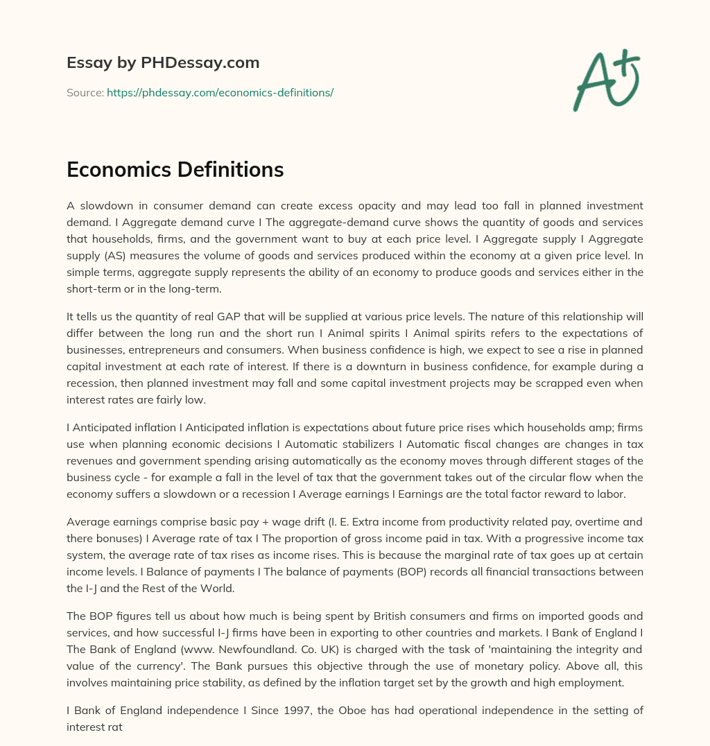 Economics Definitions essay