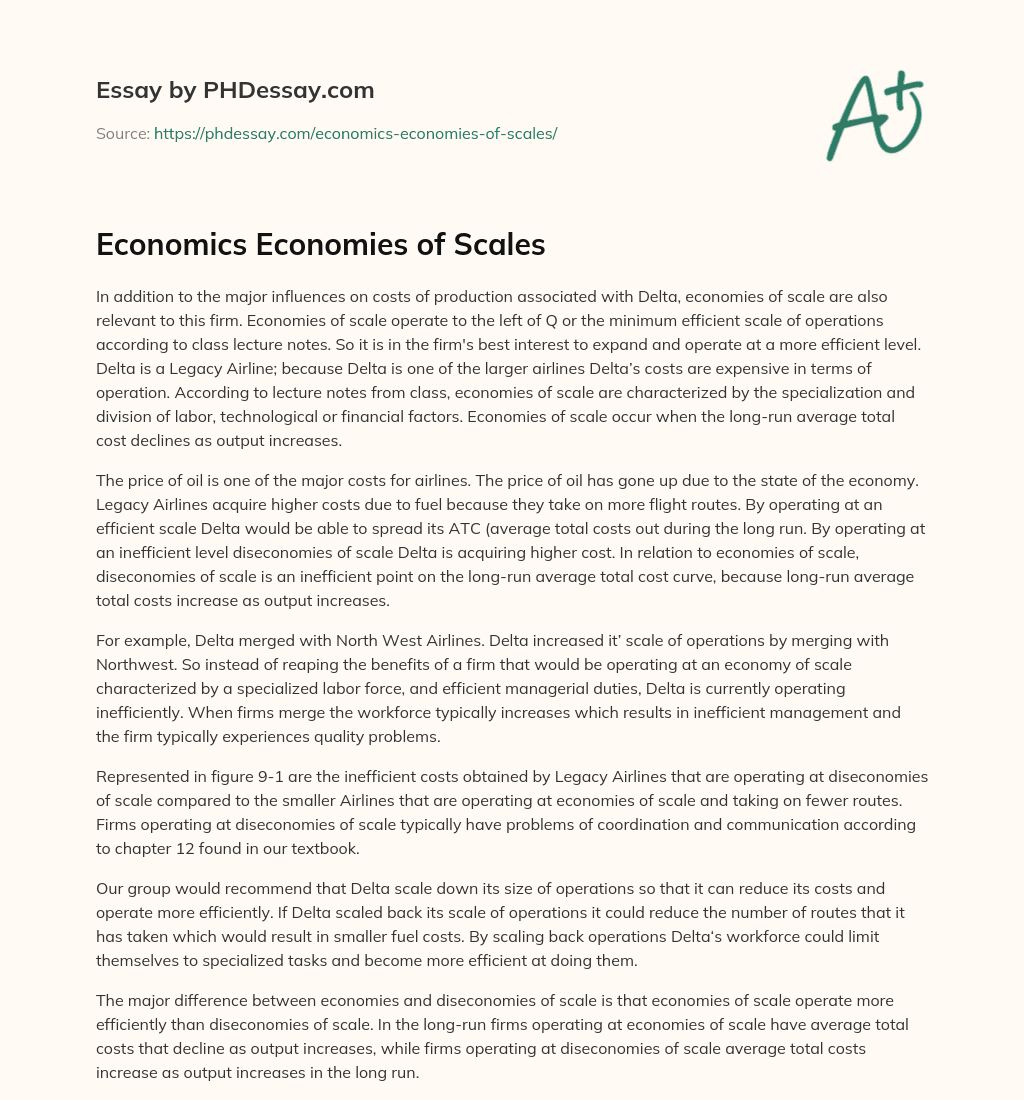 Economics Economies of Scales essay