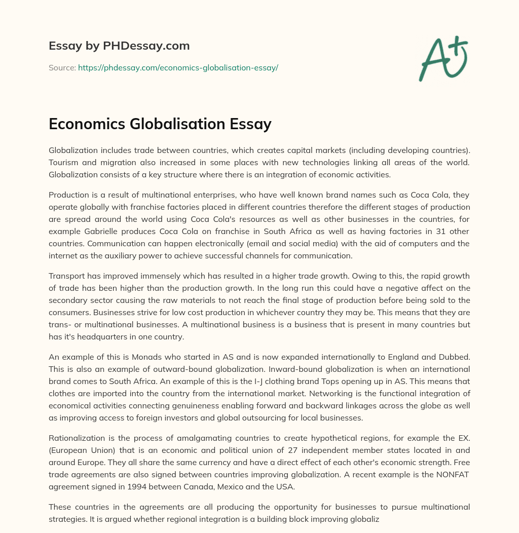economics essay on globalisation