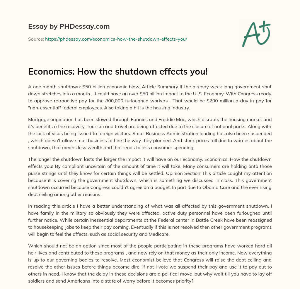 Economics: How the shutdown effects you! essay