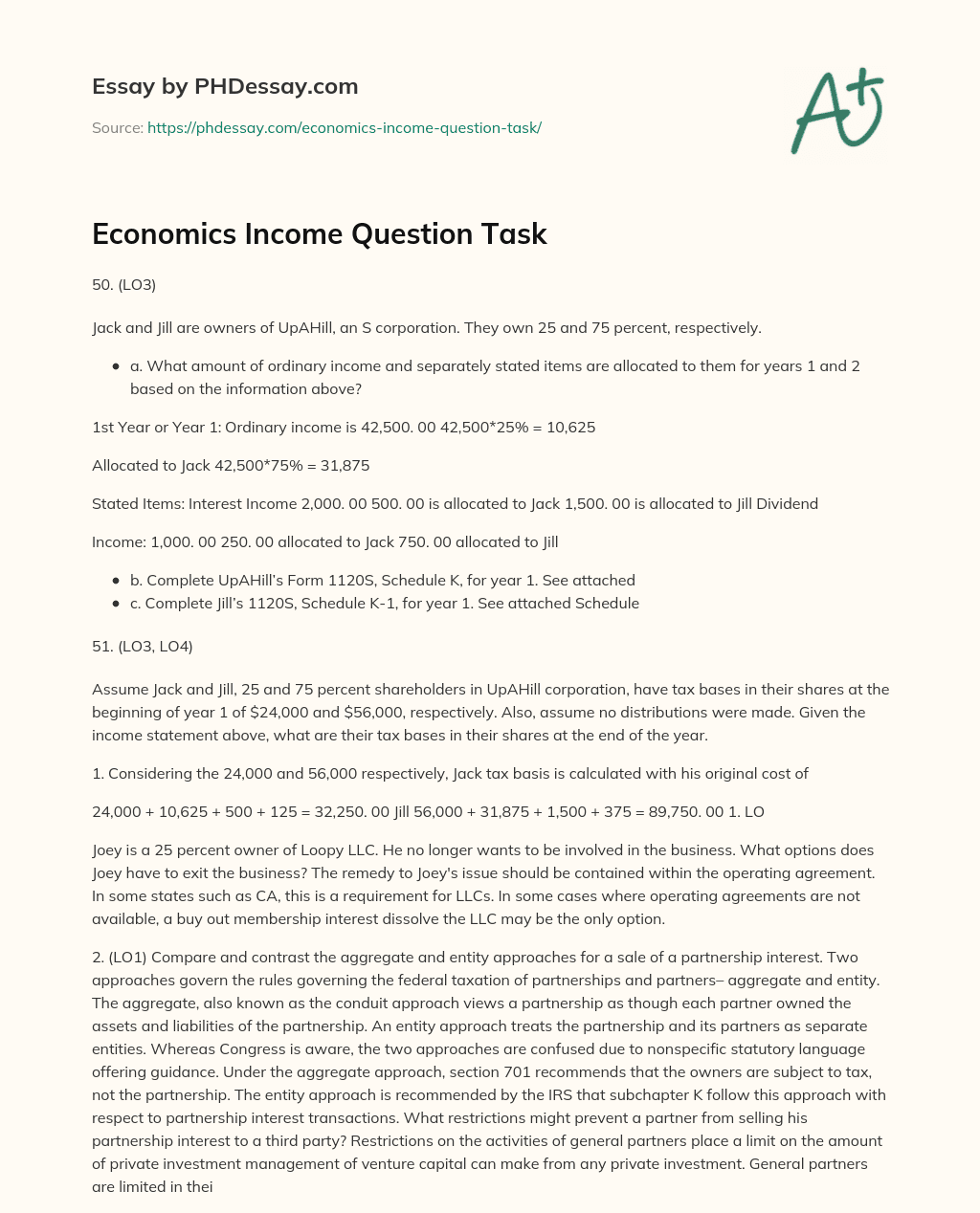 Economics Income Question Task essay