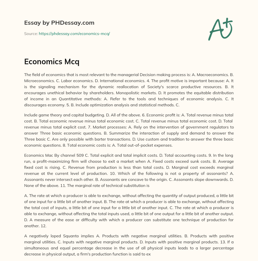 Economics Mcq essay