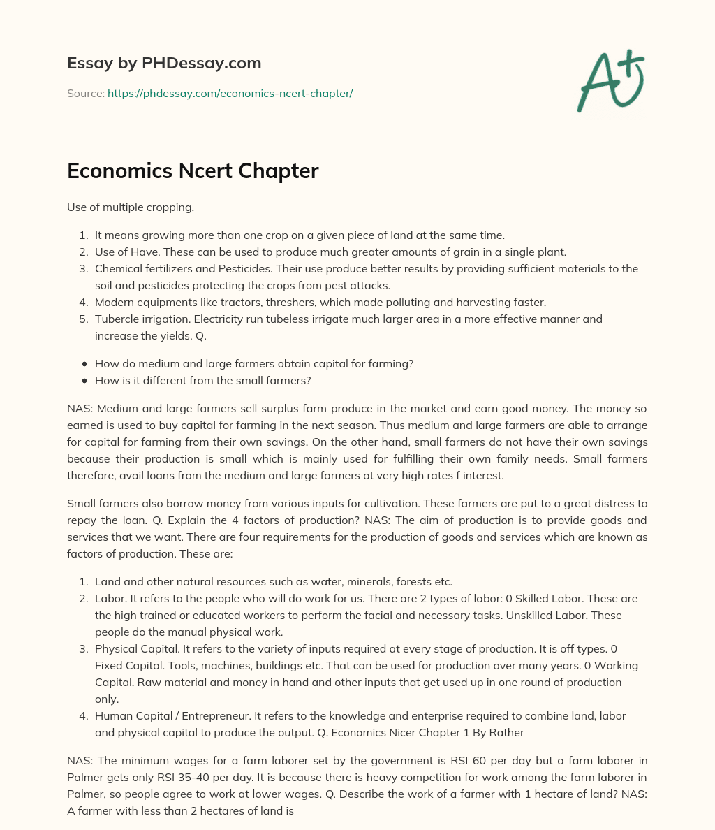 Economics Ncert Chapter essay