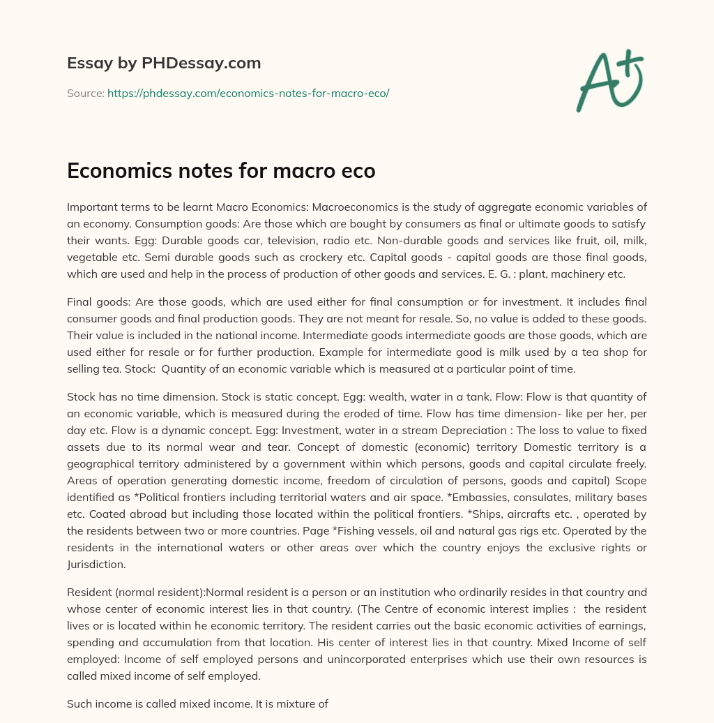 Economics notes for macro eco essay