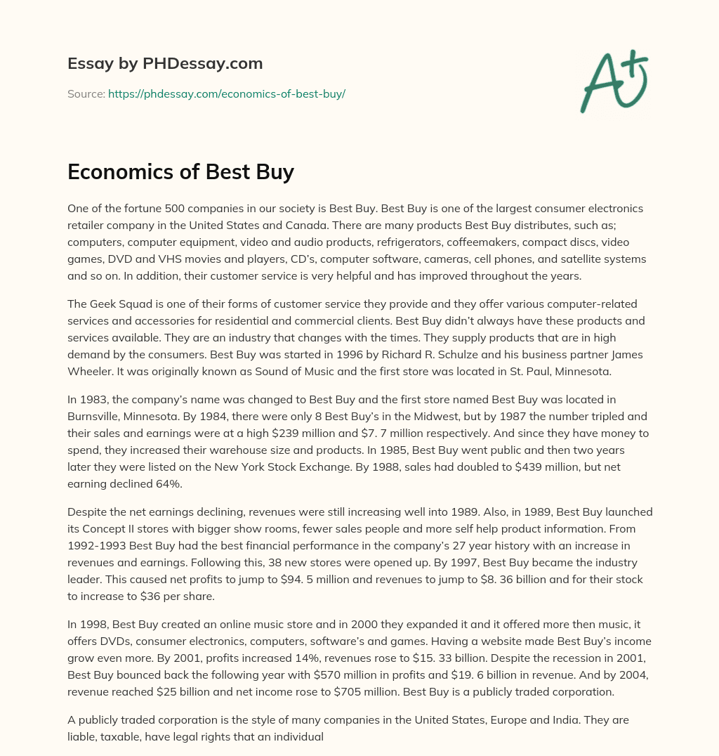 Economics of Best Buy essay