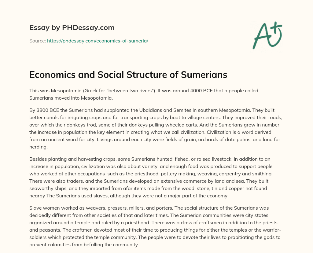 Economics and Social Structure of Sumerians essay