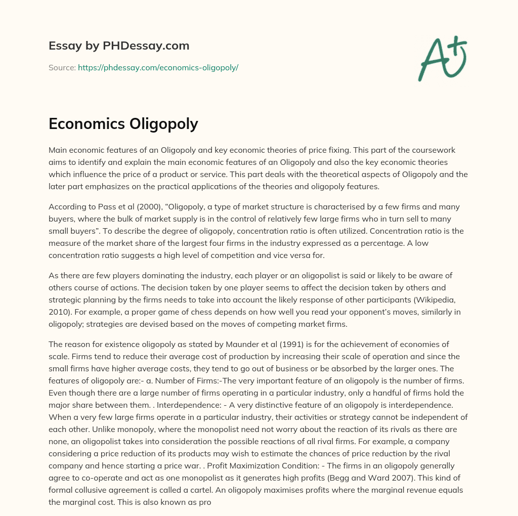 economics essay on oligopoly