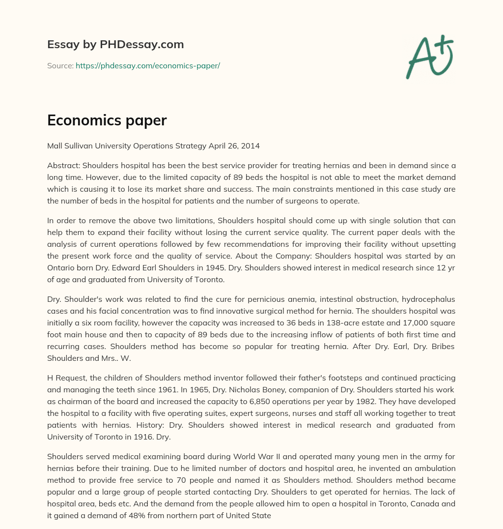 Shoulders Hospital: Expanding Operations to Meet Market Demand essay
