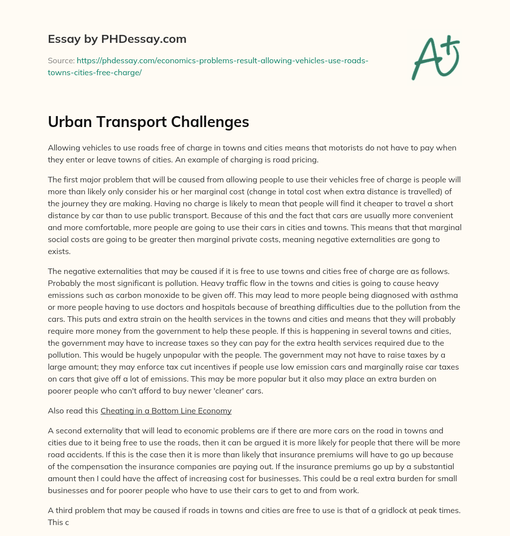 Urban Transport Challenges essay