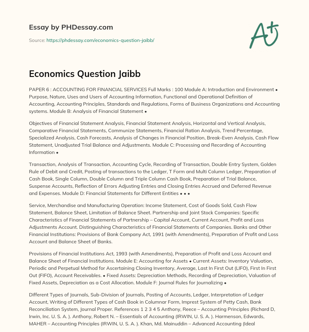 Economics Question Jaibb essay