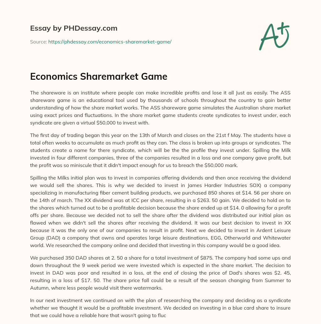 Economics Sharemarket Game essay