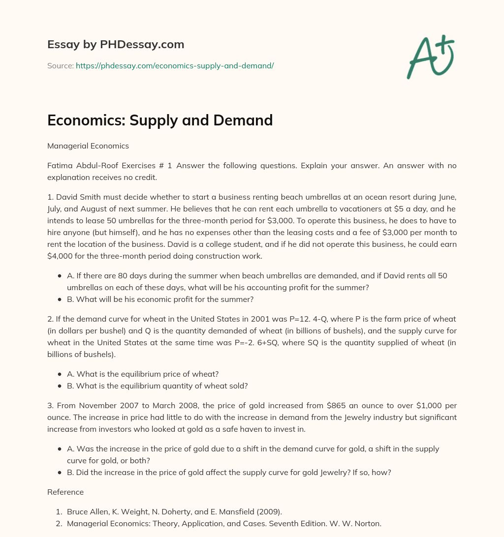 Economics: Supply and Demand essay
