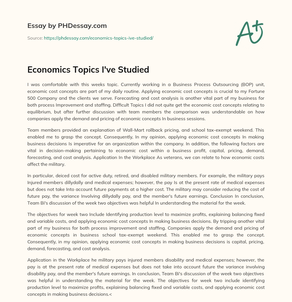 Economics Topics I’ve Studied essay