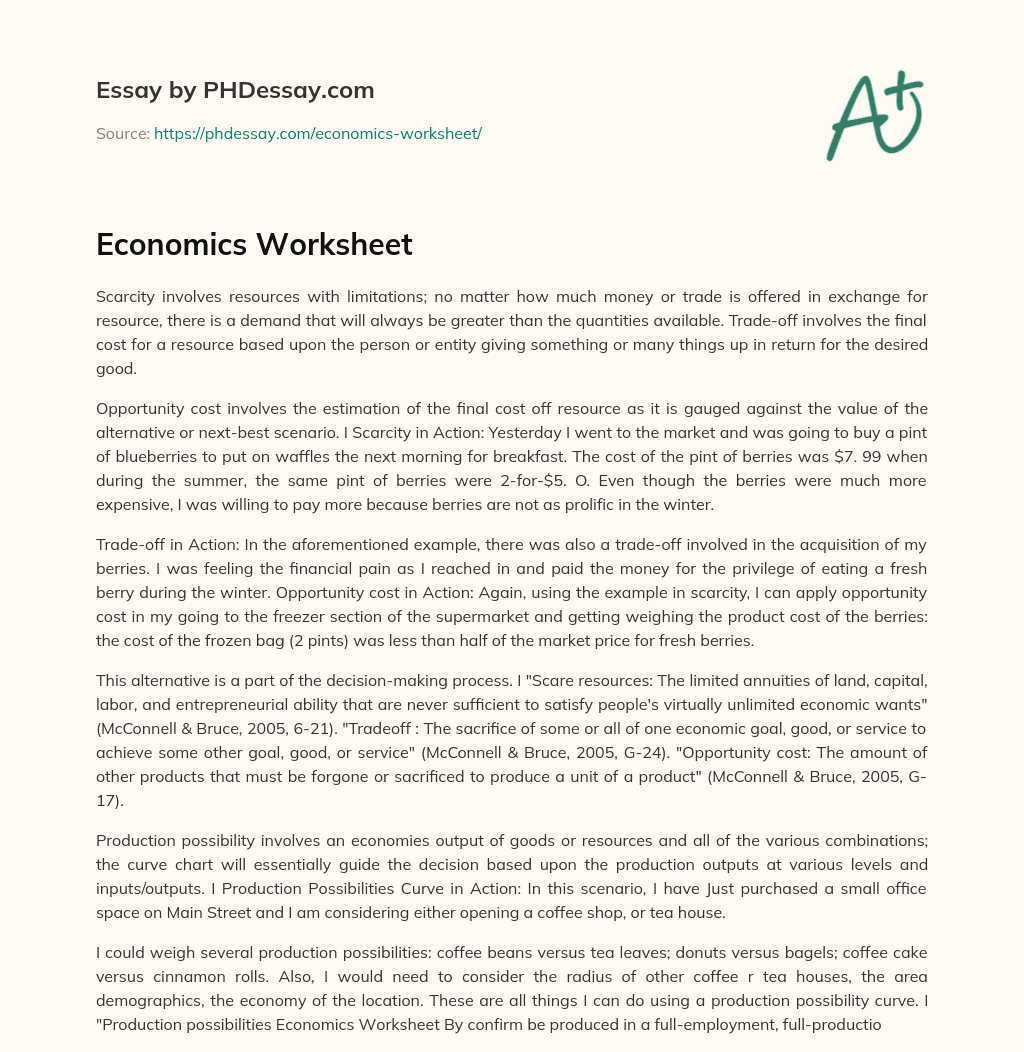 Economics Worksheet essay