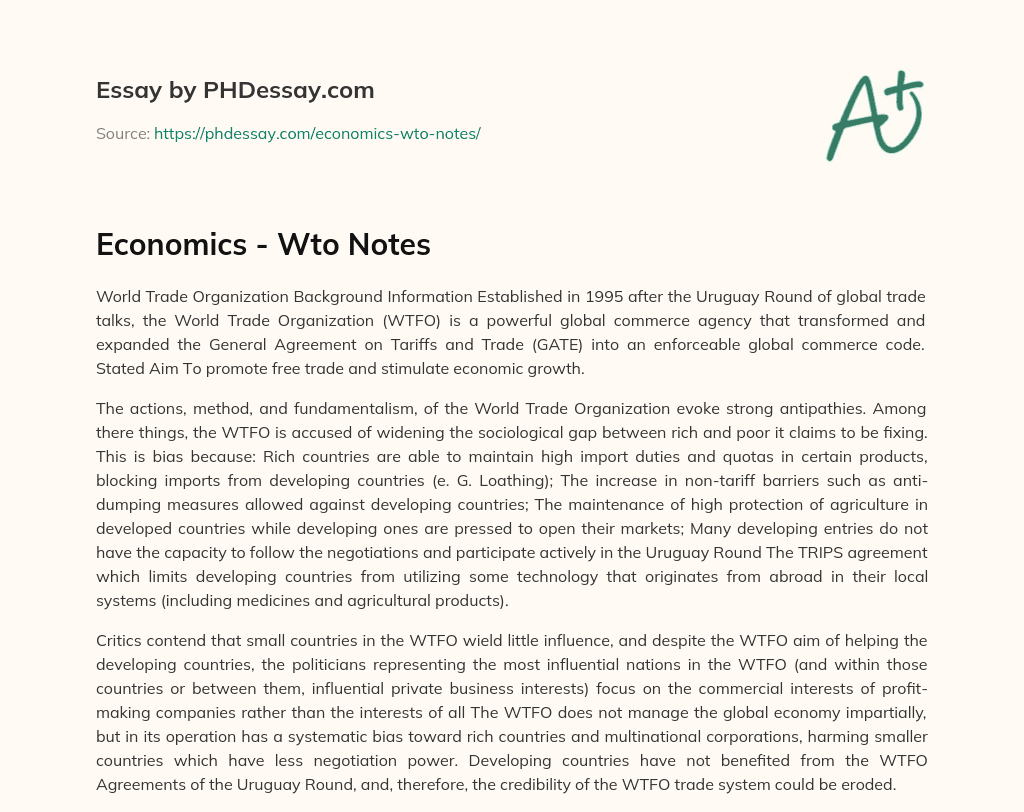 Economics – Wto Notes essay